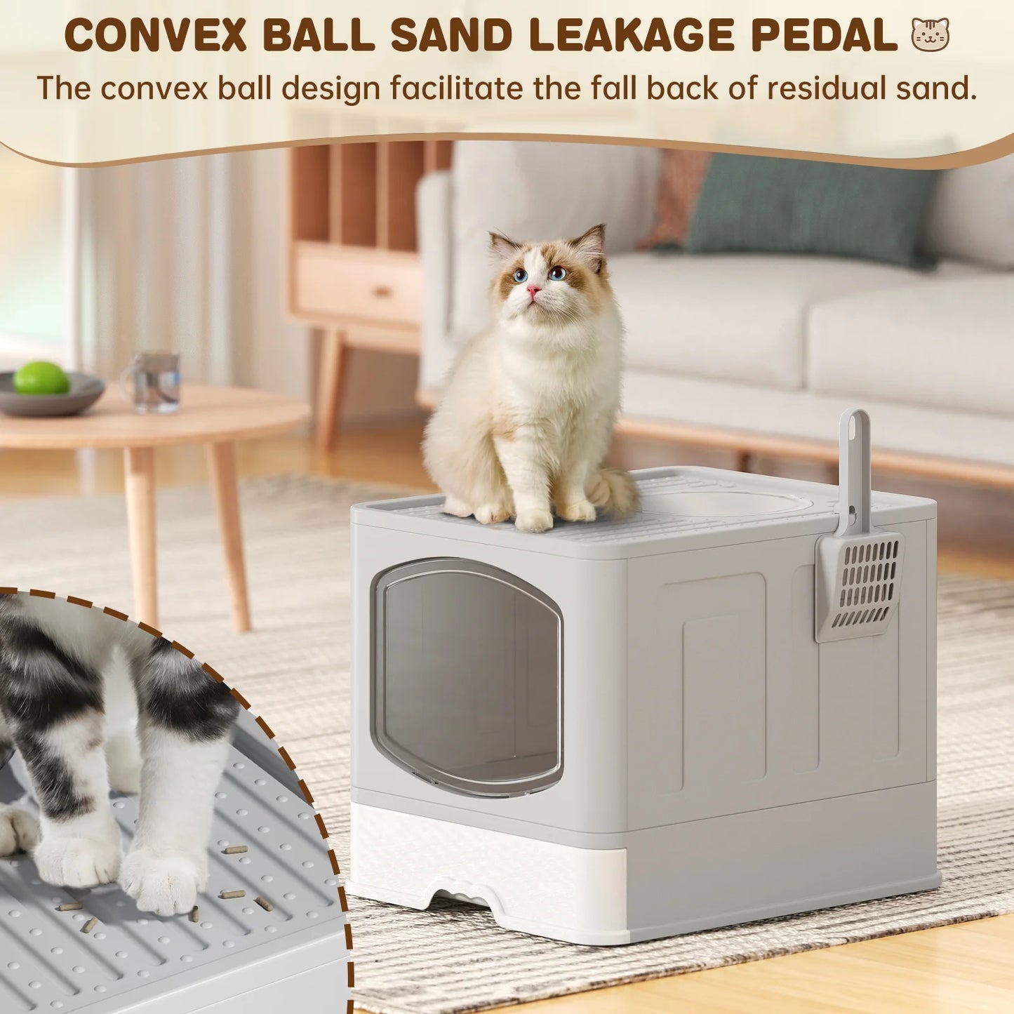 Large Foldable Cat Litter Box with Scoop, Front Entry Top Exit Cat Litter Pan with Lid, Enclosed Anti-Splashing Kitty Litter Box, Drawer Type Cat Litter Easy Cleaning and Scoop, Blue