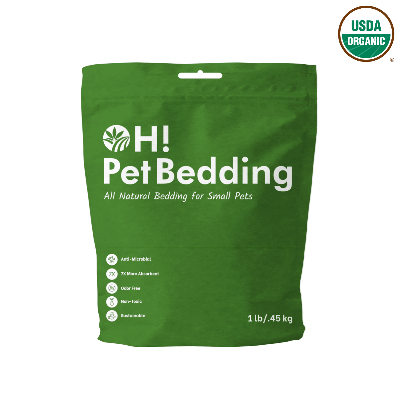 All-natural pet bedding for small pets, USDA organic, anti-microbial, non-toxic, odor-free, 7x more absorbent, sustainable.